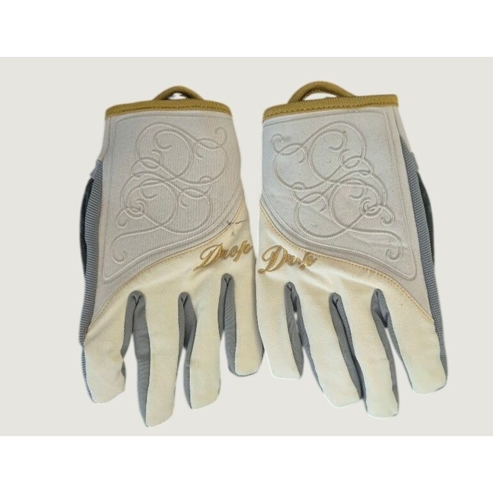 Snowboard Gloves Drop Women Large White Grey Gold Embroidered Pipe Gloves